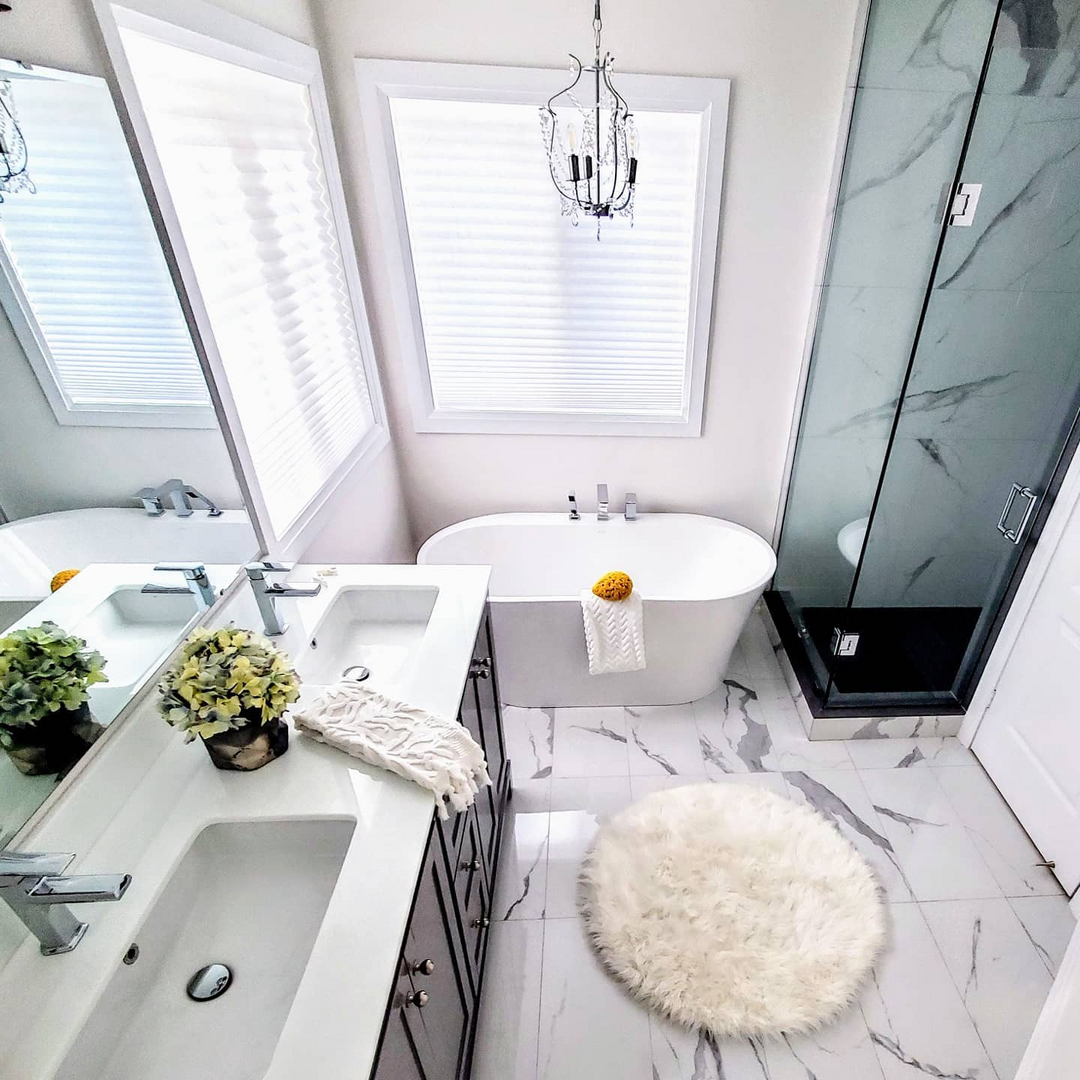 Overhead luxury bathroom with soaking tub